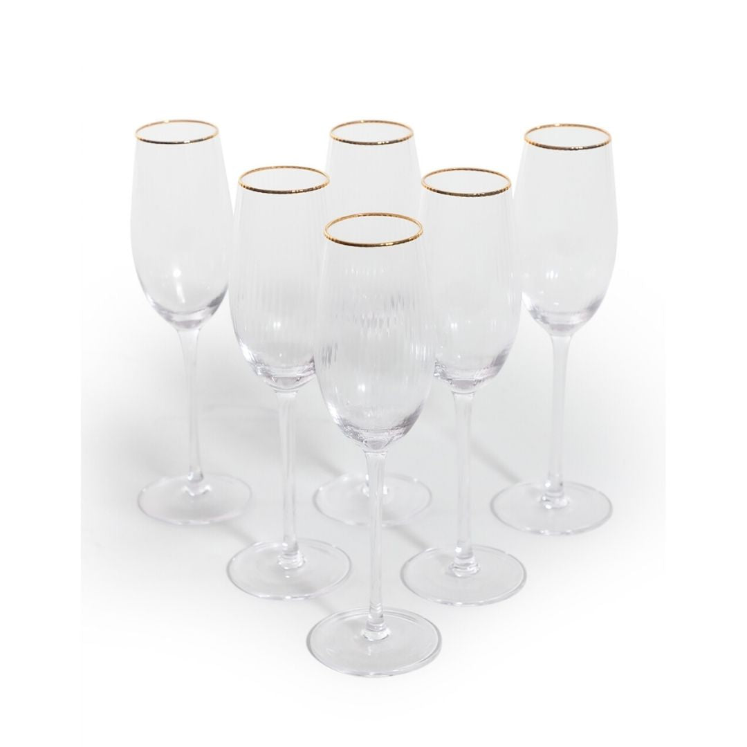 Gold Rim Champagne Flutes, Set of 6