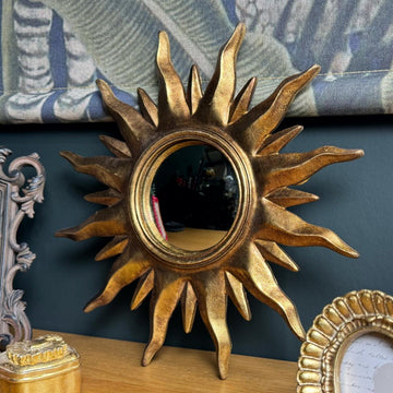 Antique Gold Sunburst Convex Mirror