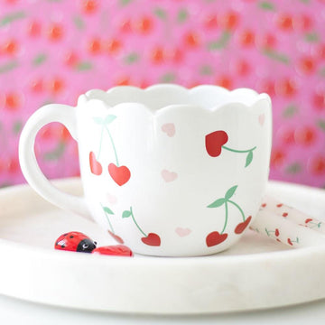 Cherry Heart Scalloped Mug