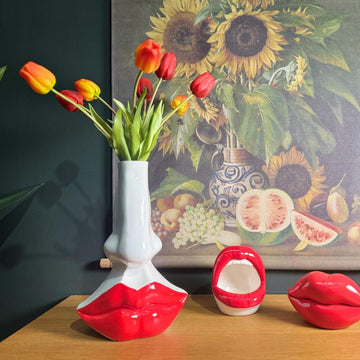 Large Red Lips & Nose Vase