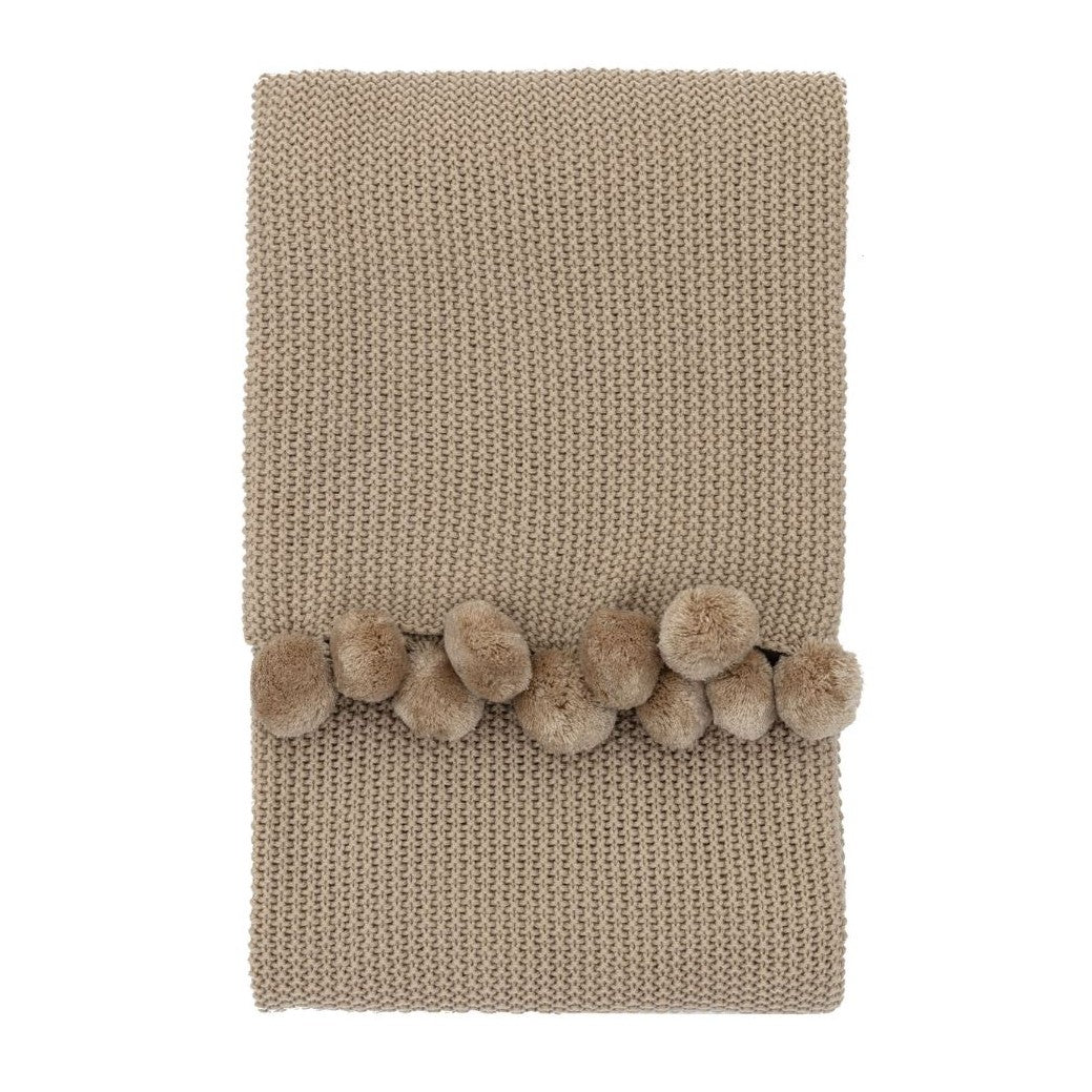 Moss Stitched Pom Pom Throw Natural