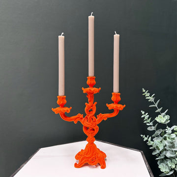 Ornate Orange Flock Candelabra