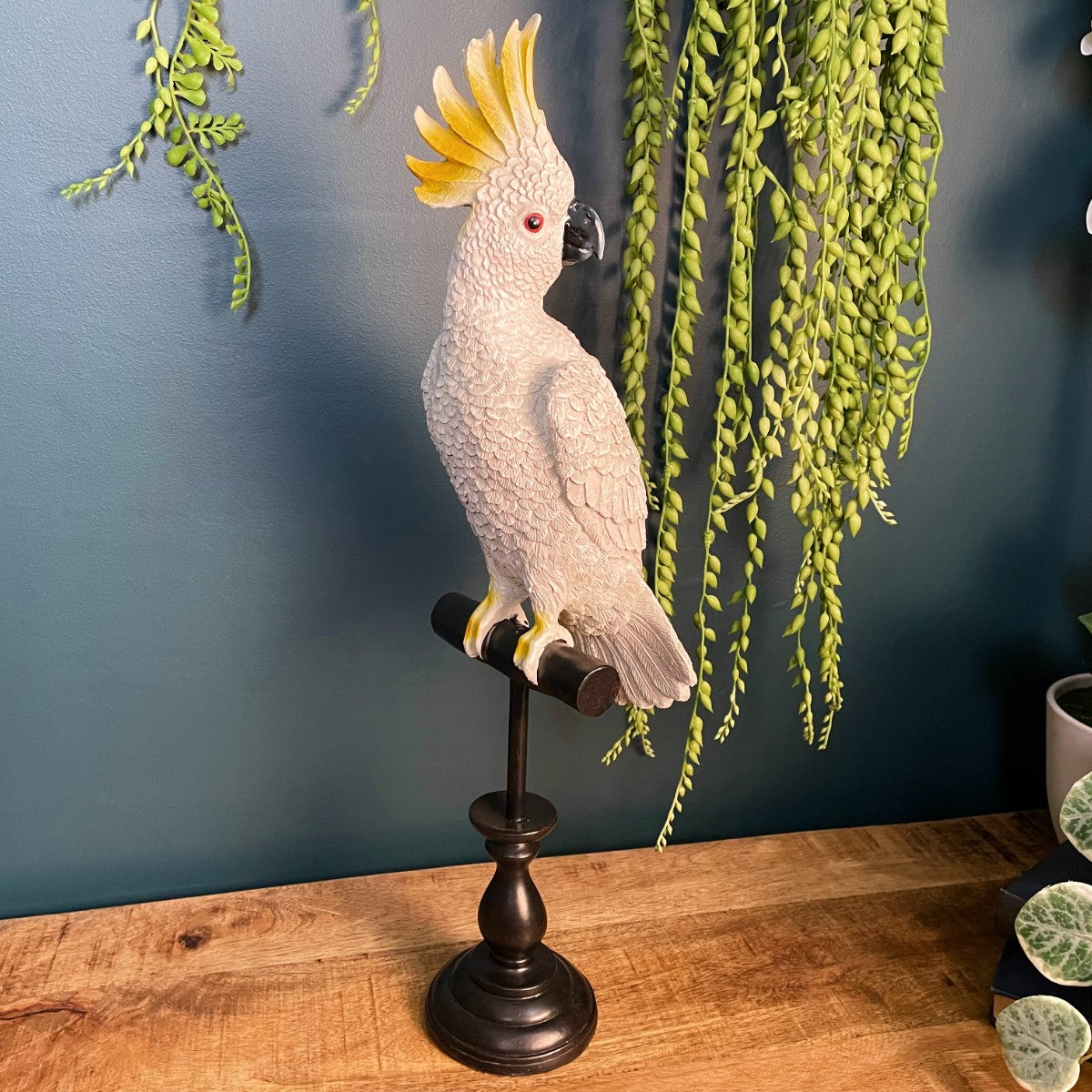 White Cockatoo on Perch – Brown and Ginger