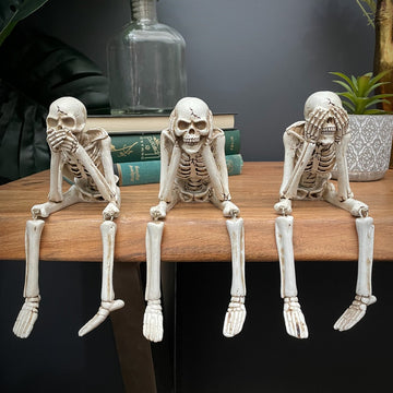 Set of Three Wise Skeleton Shelf Sitters