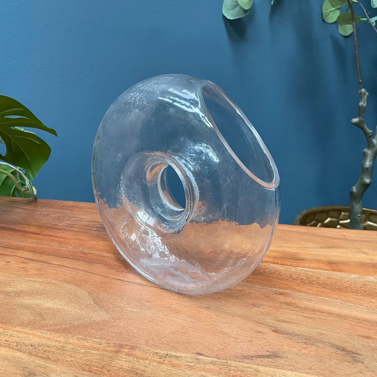 Modernist Art top Glass Donut Hole Vase